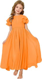 Flower Girl Maxi Dress for Wedding Bridesmaids Flowy Chiffon Teens Ruffle Sleeve Formal Party Pageant Gown princess dress