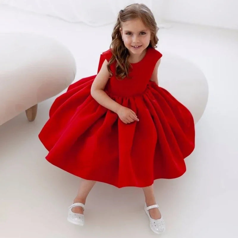 Prinzessin Kleid Blumenmädchen Kleider Orange Satin mit Schleife ärmellos für Hochzeit Geburtstag Party Erstkommunion Kleider 