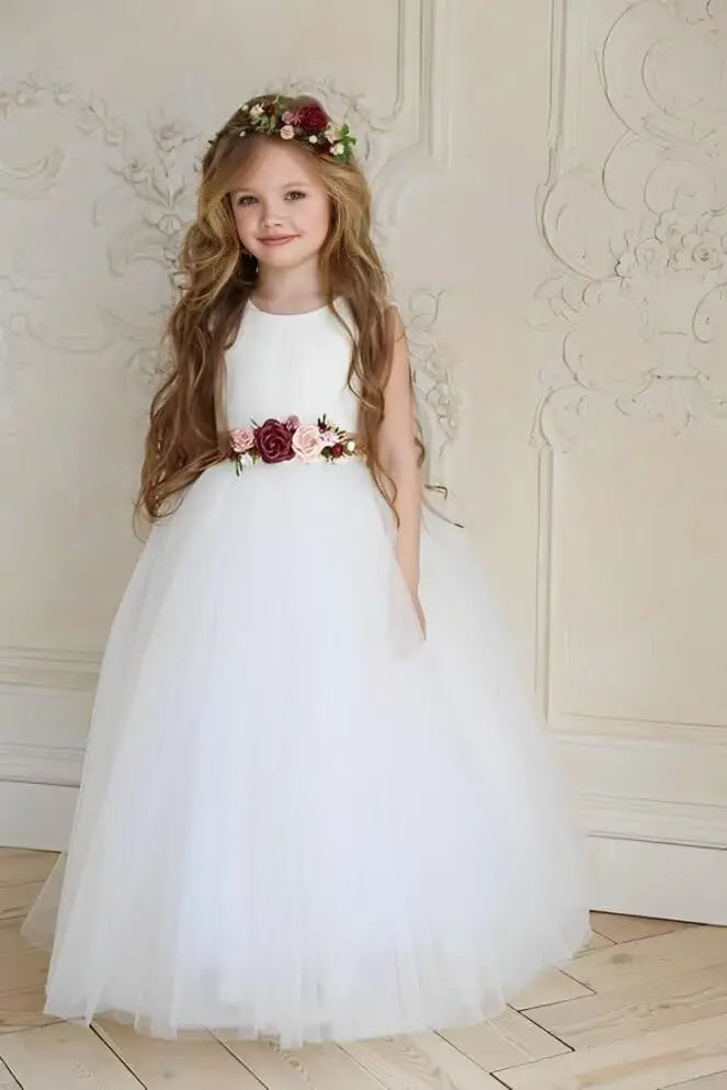 Flower Girl Dresses for Wedding Satin Tulle Princess Pageant Dress with Bow Long A Line Prom Ball Gowns girls party dress