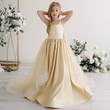 Geburtstagsfeier Bankett Prinzessin Kleider Blumenmädchenkleider Rosa Satin Solide Mit Tailing Und Bogen Ärmellos Für Hochzeit 