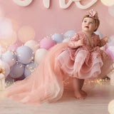 Bonitos vestidos de princesa para fiesta de bodas, personalizados, de organza brillante con lentejuelas y lazo, para niña de las flores. 