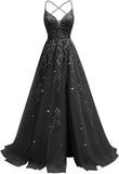 Tüll-Spitzen-Applikationen, Ballkleid, langes Ballkleid für Damen, Spaghettiträger, Korsett, rückenfreies Abendkleid 
