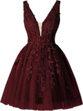 V Neck Short Homecoming Dresses for Teens Lace Tulle Prom Dress Cocktail Party Dress short prom dress  party dresses
