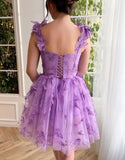 3D-Schmetterlings-Tüll-Heimkehrkleid für Teenager – A-Linie, kurz, Abschlussball, Cocktailkleid, Hochzeitsparty, Kleider mit Schnürung am Rücken 
