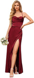 Cowl Neck Satin Bridesmaid Dresses for Women Mermaid Corset Prom Dress Long Formal Evening Gown with Slit Wedding Party Gowns