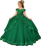 Vestido de tul para niña de las flores, para boda, con hombros descubiertos, para desfile, con flores 3D, estilo princesa, para fiesta 