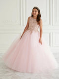 Vestidos de tul rosa con apliques dorados y esponjosos sin mangas para bodas, fiestas de cumpleaños, banquetes, comuniones y niñas de las flores. 