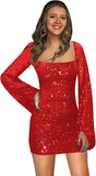 Sparkly Sequin Short Tight Homecoming Dress with Long Sleeves Girls Prom Party Dress Mini Club Dress cocktail evening dresses