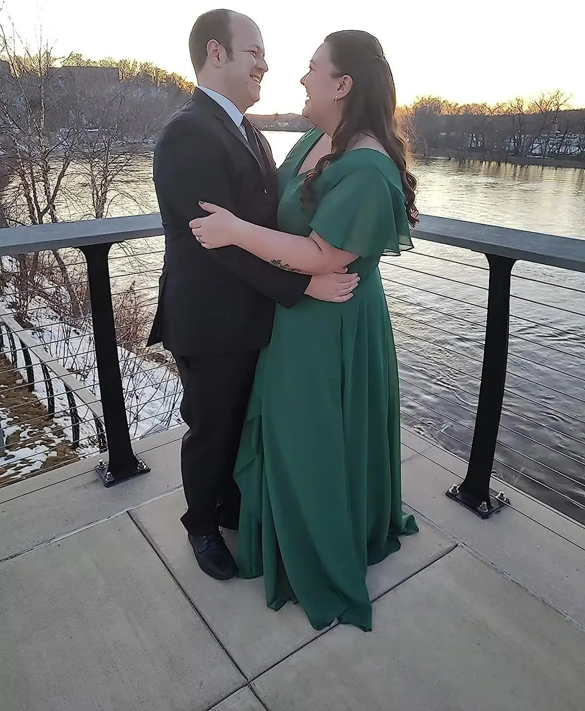 Vestidos de dama de honor con mangas con volantes y bolsillos, cuello en V, largos y formales, para mujer, talla grande, 2026, para fiesta de boda. 