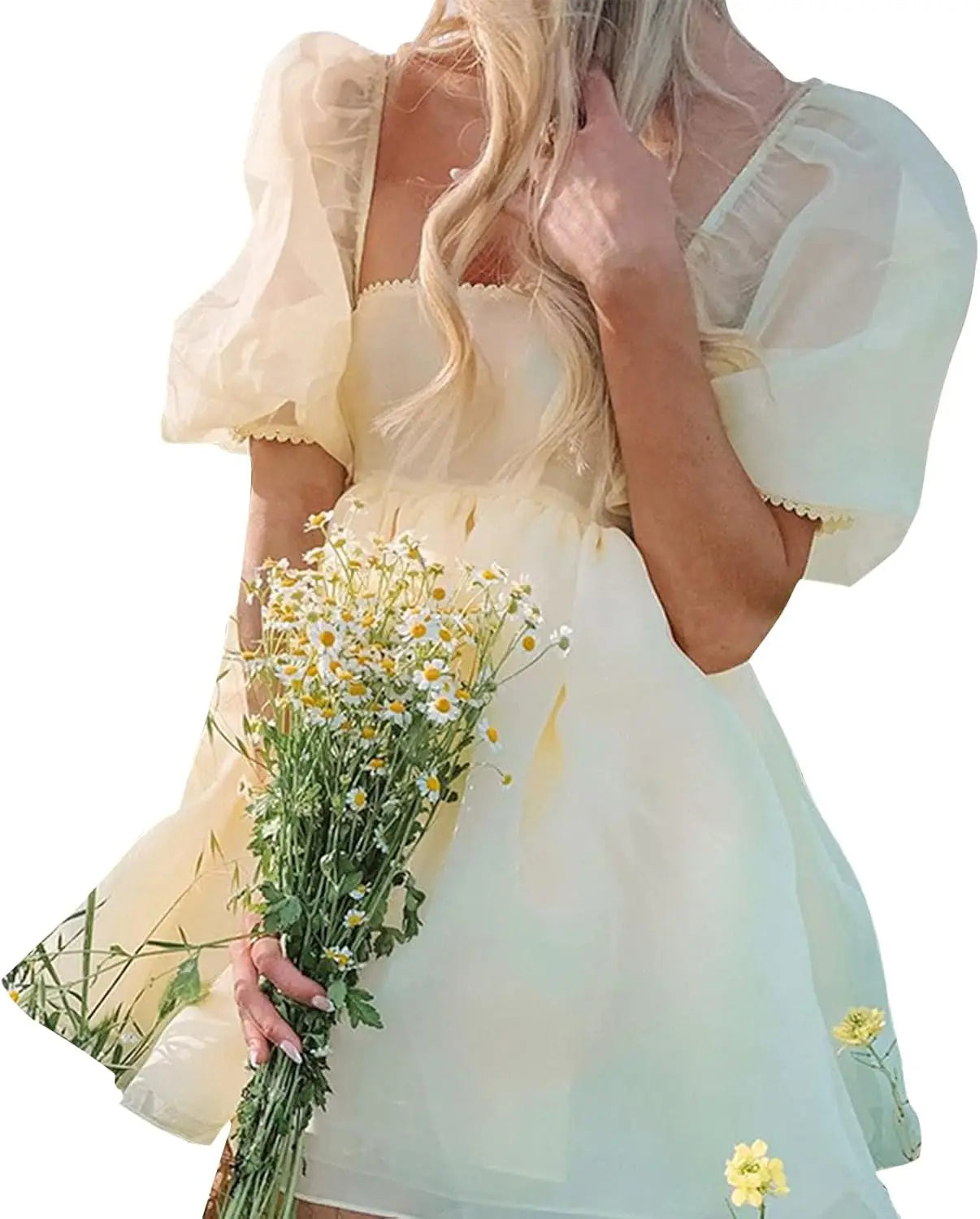Damen Off-Shoulder Rüschen Flauschig Kurzarm Mesh Party Mini Prinzessin Kleid Kurzes Ballkleid Abschlussballkleid 