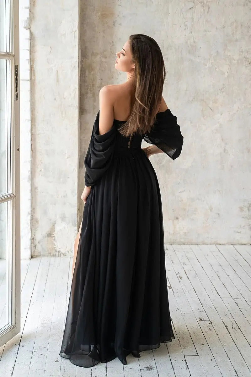 Vestido de dama de honor de talla grande con hombros descubiertos, de gasa, formal, con abertura, elegante, para invitada de boda 