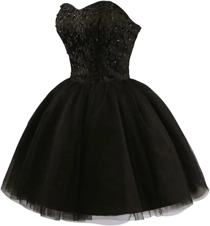 Strapless Short Tulle Homecoming Dresses for Teens Lace Prom Dresses for Women Beaded A Line Party Cocktail Dresses