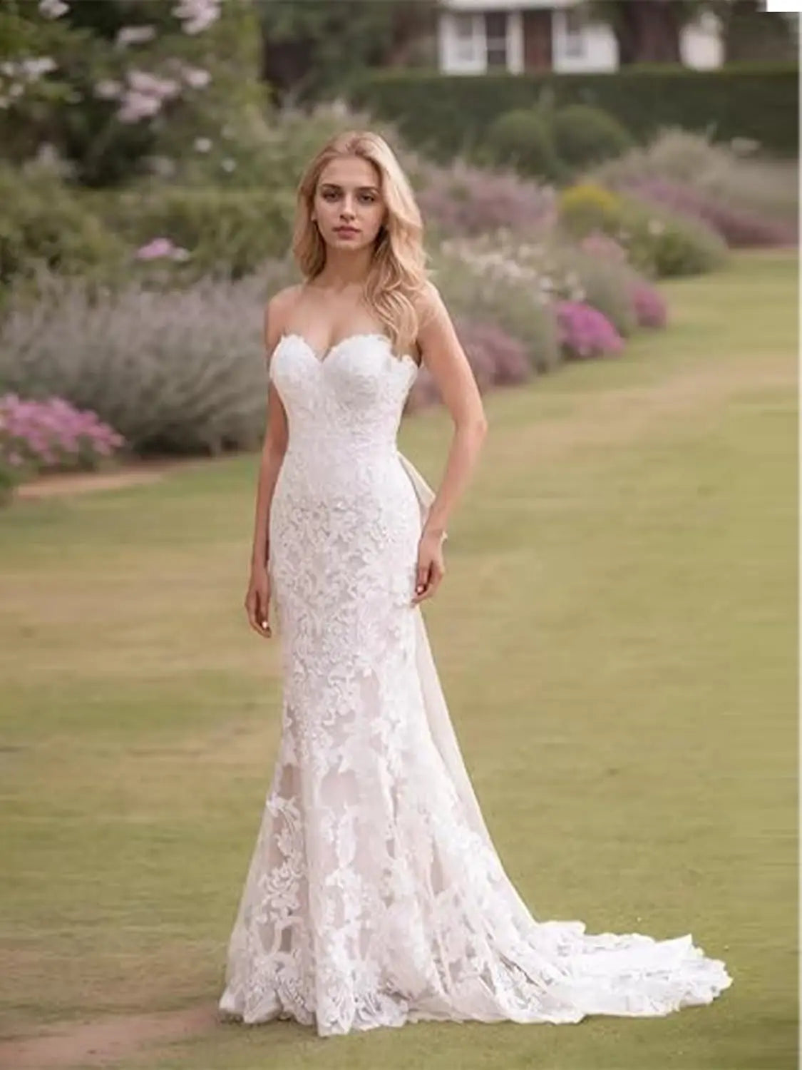 Brautkleider für die Braut Langes Spitzenapplikations-Tüll-Brautkleid Boho-Strandhochzeitskleid weißes Kleid Maßgeschneiderte Brautkleider 