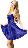 Vestidos de fiesta formales con cuello halter y lentejuelas para mujer, cortos, sin espalda, con lentejuelas azules, para cóctel 