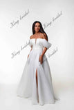 Vestido de novia de organza con falda con abertura, vestidos de novia bohemios con corsé bordado, vestido de novia de corte A, vestido de novia personalizado de Brie 