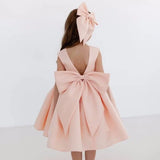 Prinzessin Kleid Blumenmädchen Kleider Orange Satin mit Schleife ärmellos für Hochzeit Geburtstag Party Erstkommunion Kleider 