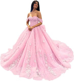 3D Floral Quinceanera Dresses Lace Beaded Party Gowns Off Shoudler Tulle Ball Gown for Sweet 15 16 Dresses