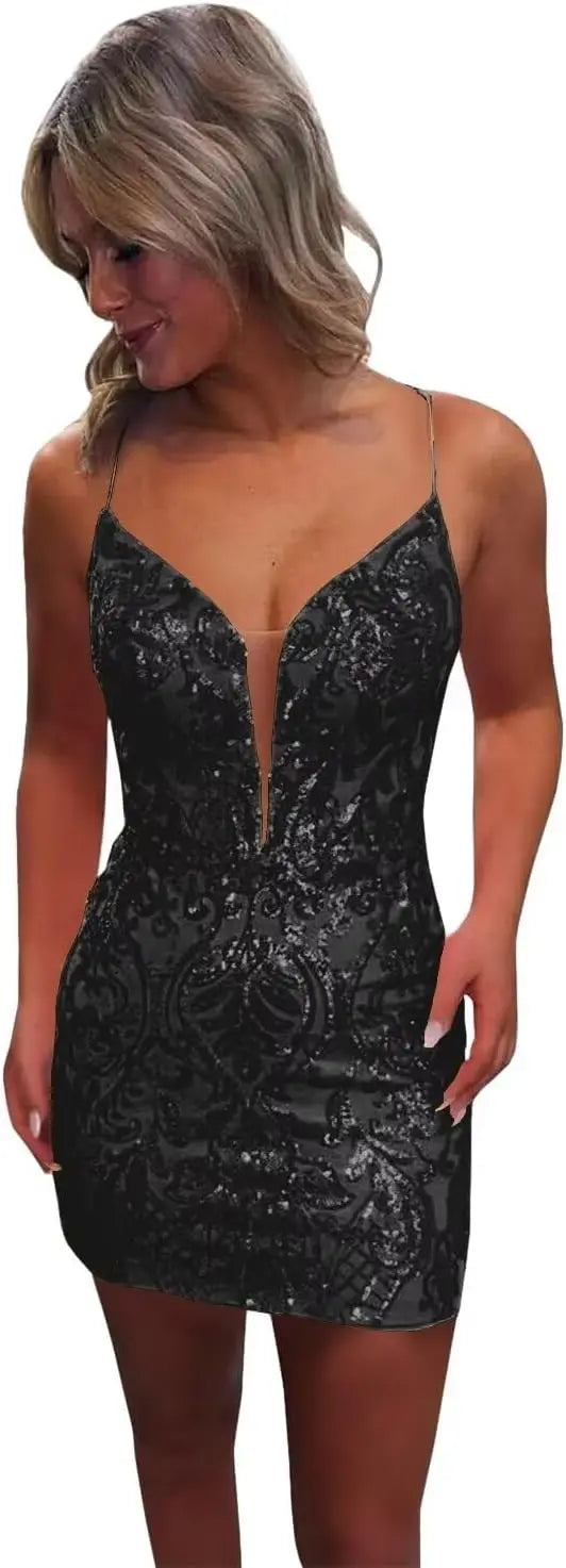 Vestidos de fiesta ajustados con lentejuelas brillantes y sexys para adolescentes, vestidos cortos de encaje con purpurina para fiesta de graduación, vestido de cóctel sin espalda para mujer, vestido de club 