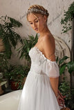 A-line Tulle Off Shoulders Wedding Dress Lace Wedding Gown Luxury Beaded Bridal Gown Ruffle Straps Corset Dress Heart