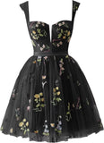 Flower Embroidery Short Tulle Homecoming Dresses for Teens Corset Mini Prom Dress Fairy Formal Party Gown Junior Bridesmaid Gown