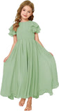 Flower Girl Maxi Dress for Wedding Bridesmaids Flowy Chiffon Teens Ruffle Sleeve Formal Party Pageant Gown princess dress