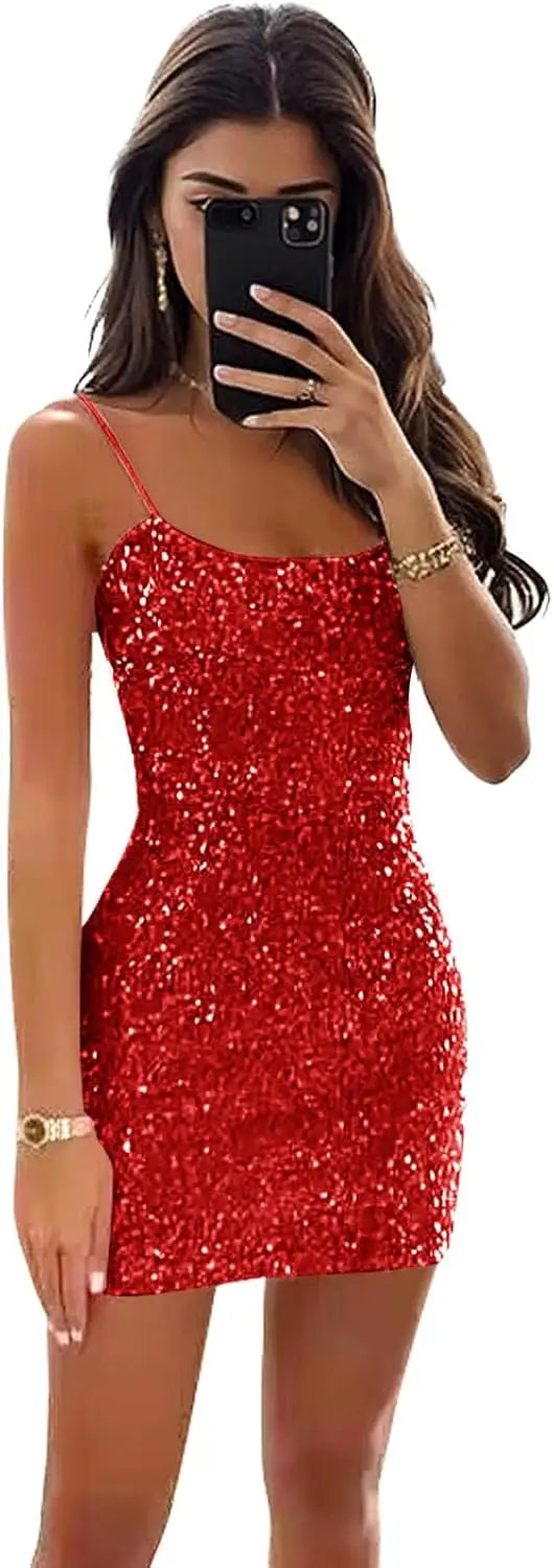 Women's Sparkly Sequin Homecoming Dresses for Teens Spaghetti Strap Tight Short Corset Prom Dresses formal dress  evening gown