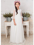 Vestidos de princesa con lazo blanco y media manga para bodas, cumpleaños, comuniones, banquetes, vestidos de niña de las flores con apliques de encaje blanco. 
