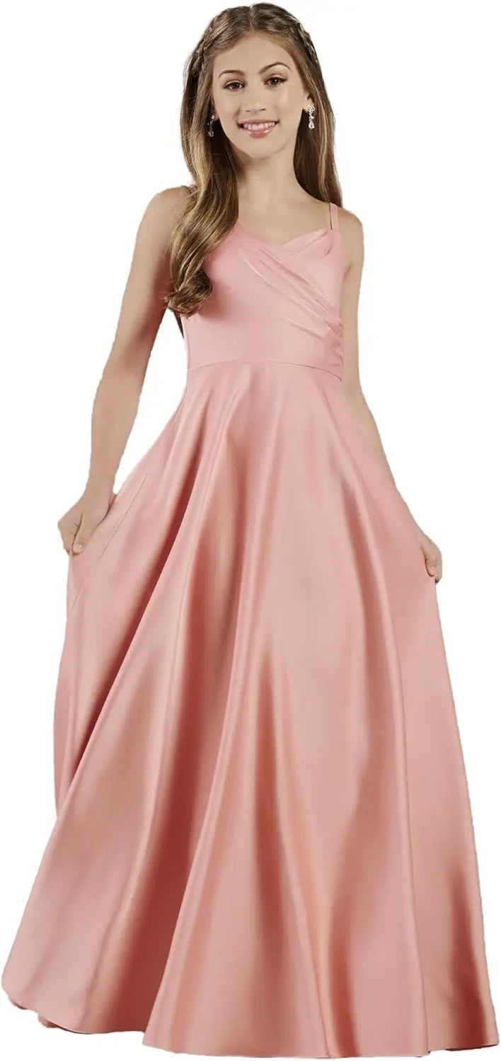 Mädchen Träger Junior Brautjungfer Kleid für Hochzeit Satin Festzug Blumenmädchen Kleider Festzug für Teenager Prinzessin Kleid 