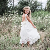 Blumenmädchenkleid Elfenbeinkleid Kleinkind Spitze mit Schleifen Kleider Weiße Tüllkleider Kinder Erstkommunionkleider Rückenfrei mit Schleifen 