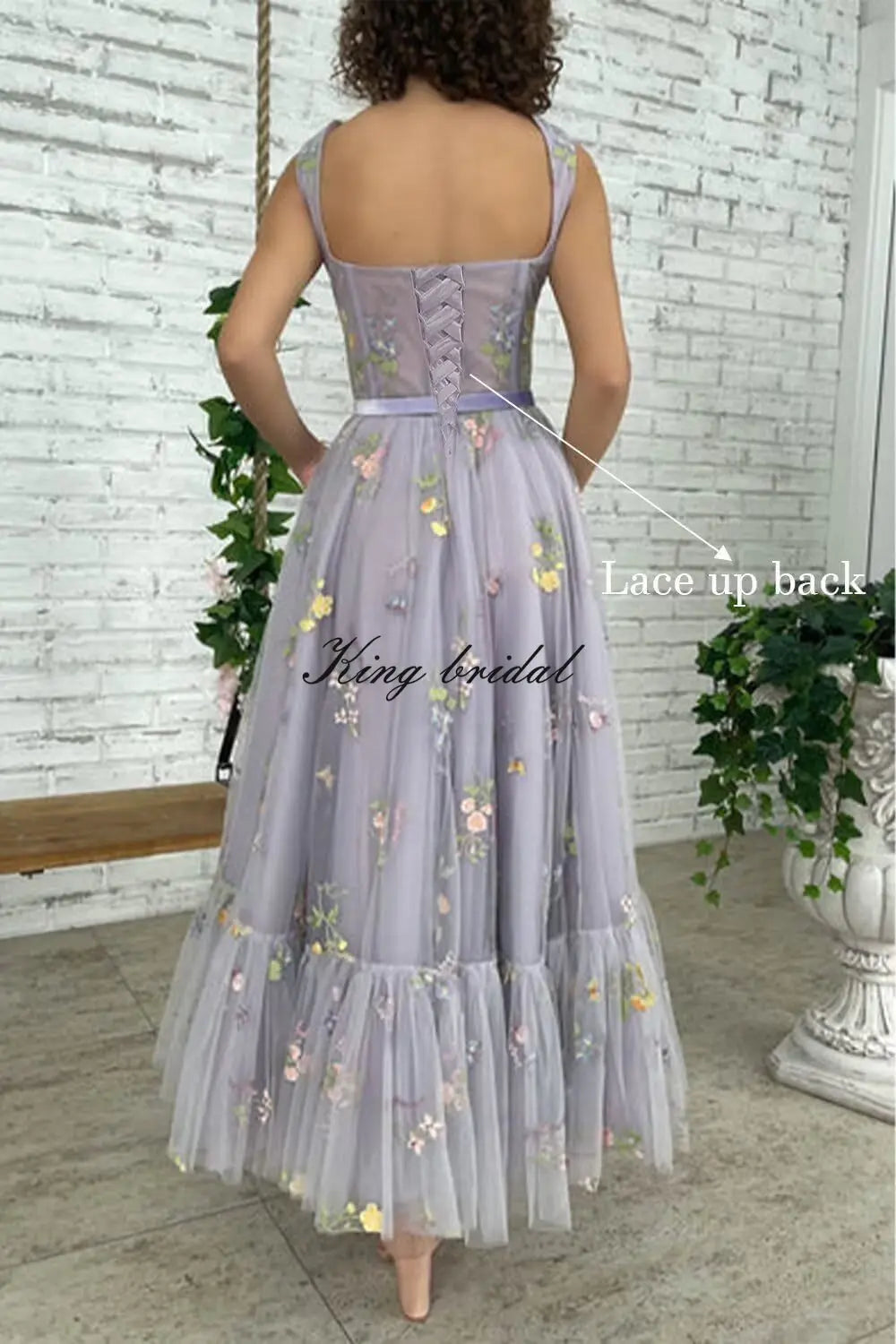 Custom Made Women's Flower Embroidery Tulle Prom Dresses Tea Length Corset A Line Fairy Formal Evening Party Gown Bridesmaid