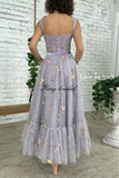 Custom Made Women's Flower Embroidery Tulle Prom Dresses Tea Length Corset A Line Fairy Formal Evening Party Gown Bridesmaid