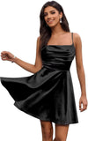 Satin Homecoming Kleider Kurze Spaghettiträger Ballkleid Wasserfallausschnitt A-Linie Cocktail Party Kleider Minikleid 