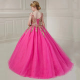 Birthday Party Banquet Princess Gowns Flower Girl Dresses Rose Pink Tulle Gold Flory Appliques Sleeveless For Wedding