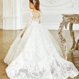 Elegant Baby Girl Prom Gown for Photoshoot Princess First Communion Gowns White Flower Girl Dresses for Wedding Lace Appliques