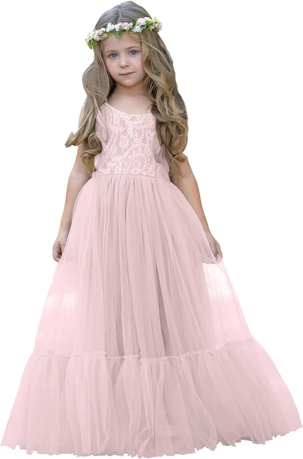 Blumenmädchenkleid Spitze/Tüll Boho Kleinkindkleider Rüschenmädchenkleid für Hochzeit Gartenparty Kommunion Strand Prinzessinnenkleid 