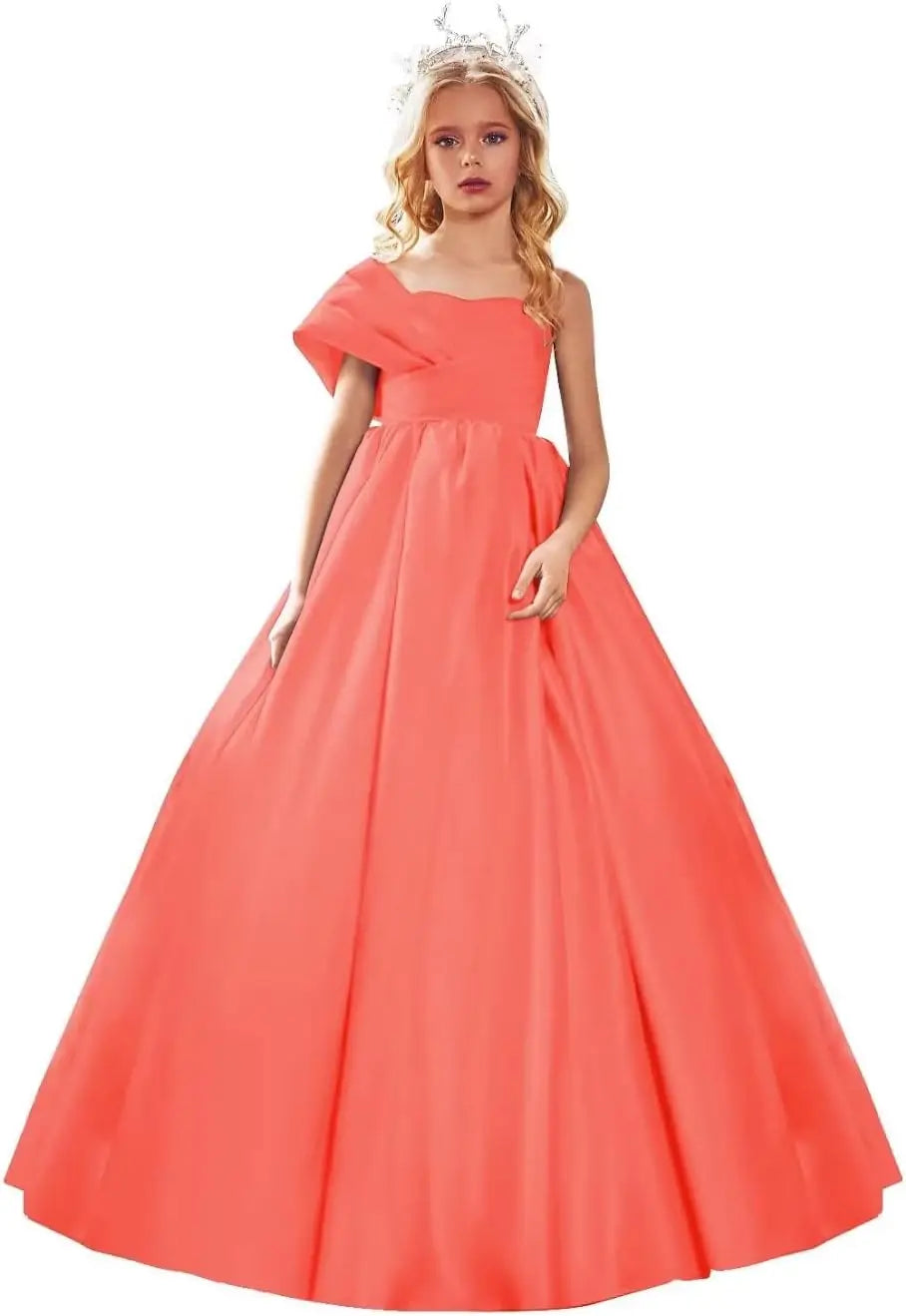 Satin One Shoulder Flower Girl Dresses for Wedding Ball Gown Puffy Pageant Gown Cute First Communion Dress princess dress