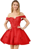 Glitter Tulle Appliques Homecoming Dresses for Teens Beaded Off Shoulder Short Prom Dresses Lace Cocktail Mini Dress Club Gowns