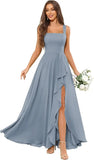 Chiffon Ruffle Bridesmaid Dresses for Women Square Neck Formal Evening Dress with Slit elegant dress women for wedding party