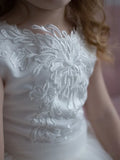 White Tulle Flory Appliques With Bow Sleeveless For Wedding Birthday Party Holy Communion Gowns Customized Flower Girl Dresses