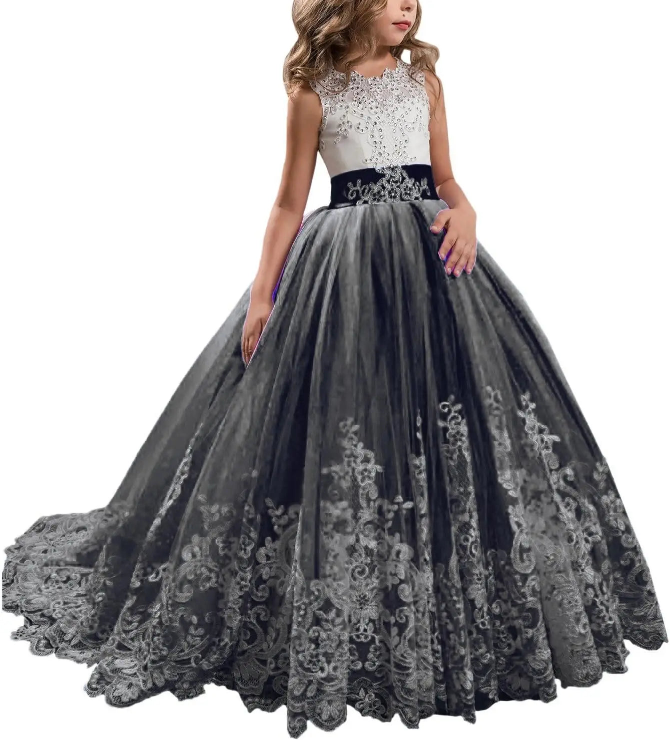 Princess Lilac Long Girls Pageant Dresses Kids Prom Puffy Tulle Ball Gown flower girl dress girls dresses for party and wedding