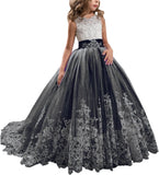 Princess Lilac Long Girls Pageant Dresses Kids Prom Puffy Tulle Ball Gown flower girl dress girls dresses for party and wedding