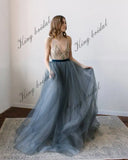 V-neck halter belt with bow Tulle bridal full dress, Bridal bow sash dress simple wedding dress bridal party evening dresses