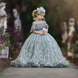 Flower Lace Appliques Girl Birthday Ball Gown First Holy Communion Gown Customized Lovely Flower Girl Dresses for Wedding