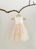 Vestido de niña de las flores con espalda en V y encaje para bodas, fiesta de niñas, vestido de princesa para niña pequeña con lazos, vestidos de primera comunión. 