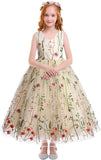 Floral Embroidered Tulle Dress Girls Sleeveless Birthday Wedding Pageant Party Formal Long Tutu Dresses princess dress