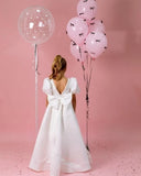 Bow girl Junior bridesmaid Satin flower girl dresses Pearl toddler party Dress with train Tulle Girl party princess dress