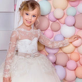 Apliques de tul color marfil con flores y cinturón de lazo, manga larga, para bodas, fiestas de cumpleaños, banquetes, vestidos de princesa, vestidos de niña de las flores 