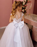 Lace flower girl dress for weddings Holy communion dress Tulle Long girl dresses with bow Junior bridesmaid Baby princess dress