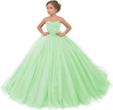 Tulle Flower Girls Dresses Lace Appliques Long Formal Princess Wedding Pageant Ball Gowns for Children