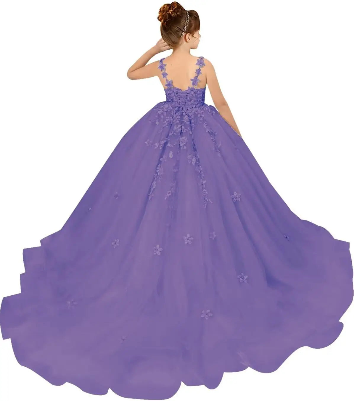Tulle Flower Girl Dresses for Wedding Floral Appliques Princess Pageant Dress Girls Birthday Party Ball Gown